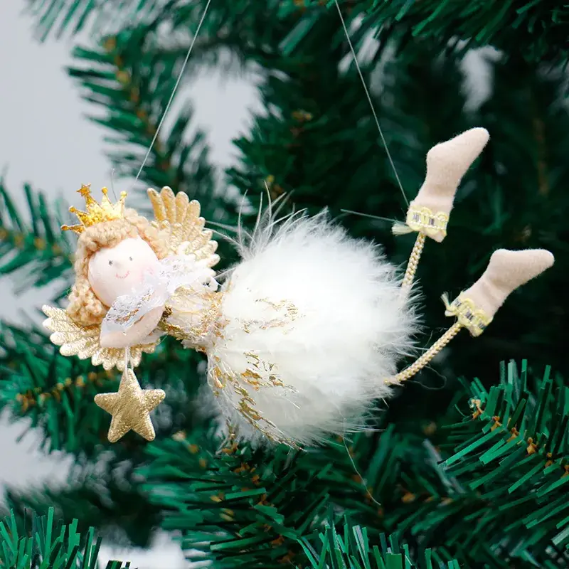Cute Angel Plush Doll Christmas Tree Ornaments White Gold - Image 5