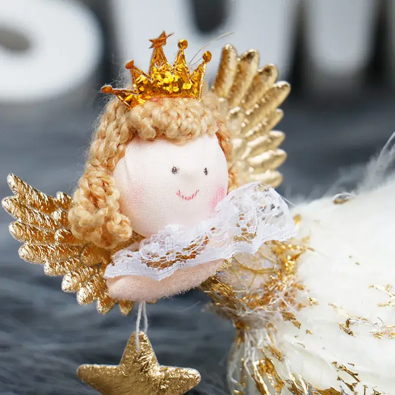 Cute Angel Plush Doll Christmas Tree Ornaments White Gold - Image 6