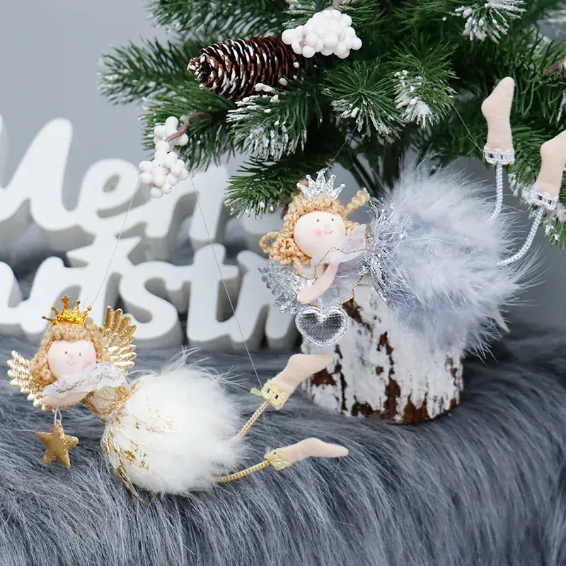 Cute Angel Plush Doll Christmas Tree Ornaments White Gold - Image 7