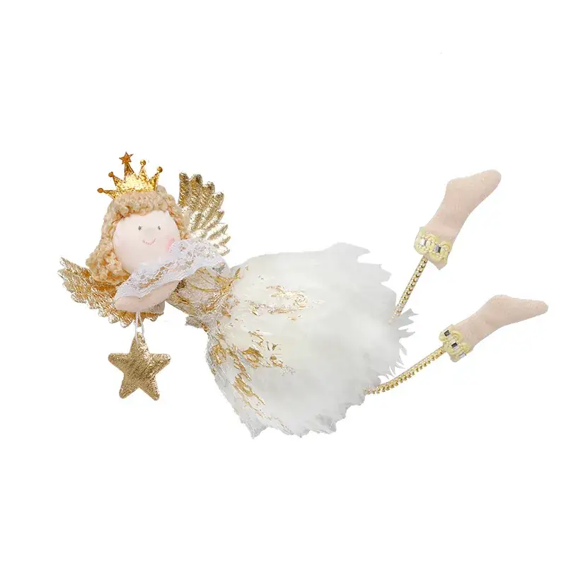 Cute Angel Plush Doll Christmas Tree Ornaments White Gold - Image 8