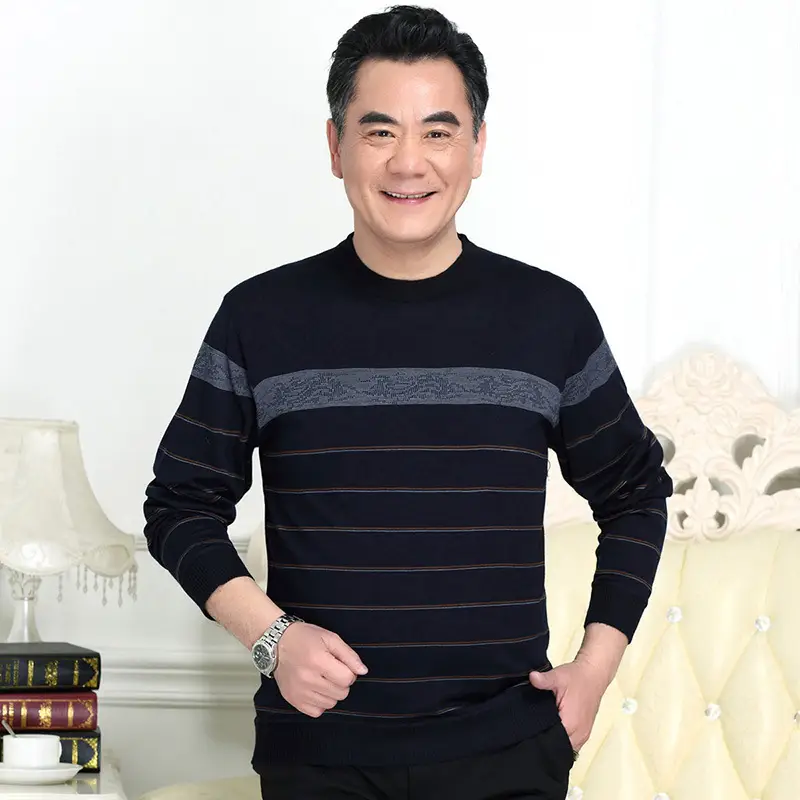 Dad's Grey Striped Long Sleeve T-Shirt Middle Age - Image 3