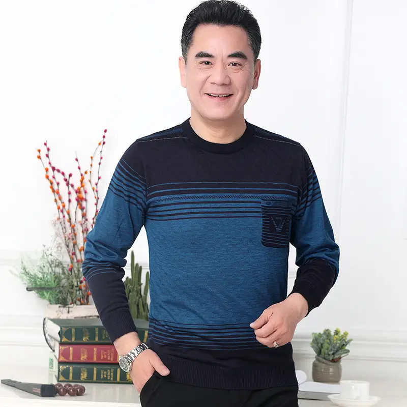 Dad's Grey Striped Long Sleeve T-Shirt Middle Age - Image 11