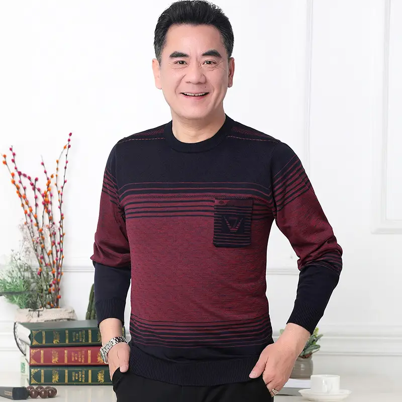 Dad's Grey Striped Long Sleeve T-Shirt Middle Age - Image 12