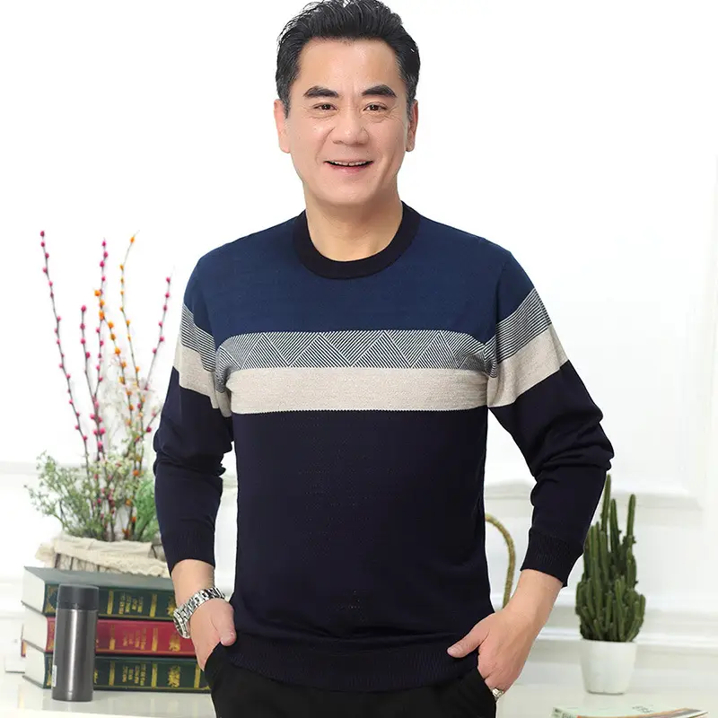 Dad's Grey Striped Long Sleeve T-Shirt Middle Age - Image 14