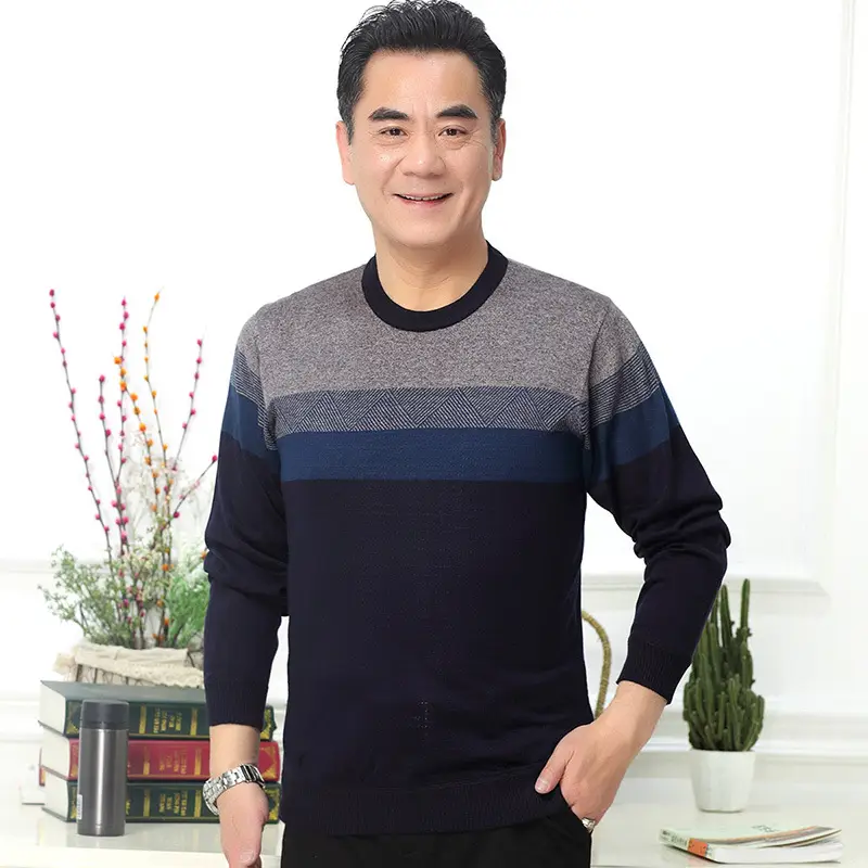 Dad's Grey Striped Long Sleeve T-Shirt Middle Age - Image 15
