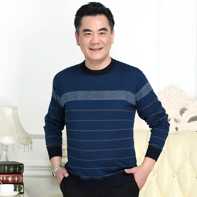 Dad's Grey Striped Long Sleeve T-Shirt Middle Age - Image 4