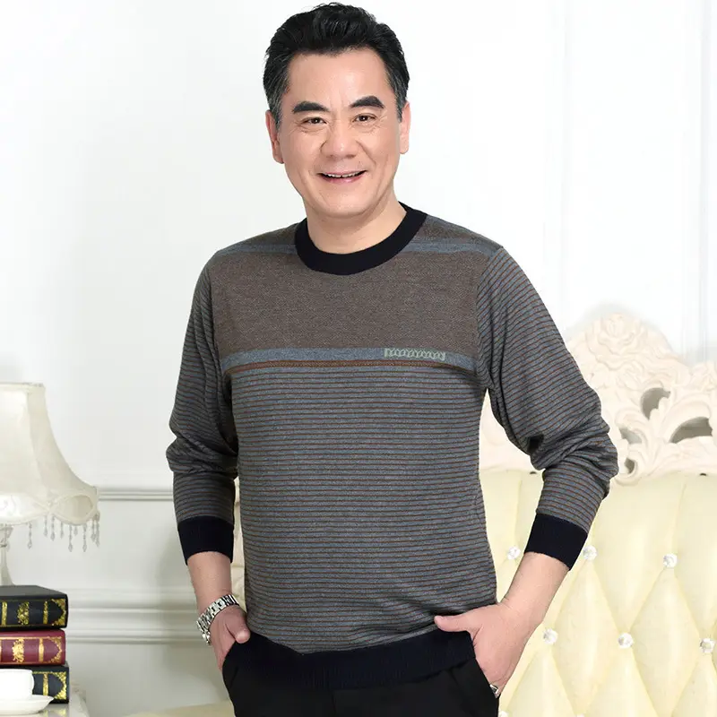 Dad's Grey Striped Long Sleeve T-Shirt Middle Age - Image 7