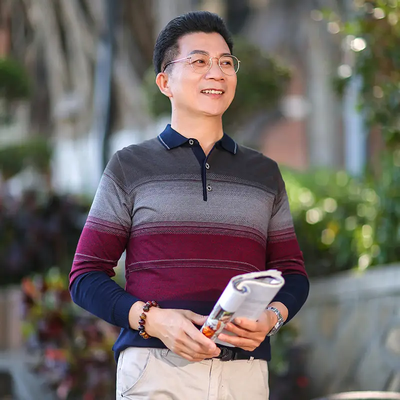 Dad's Striped Long Sleeve T-Shirt Navy Brown - Image 13