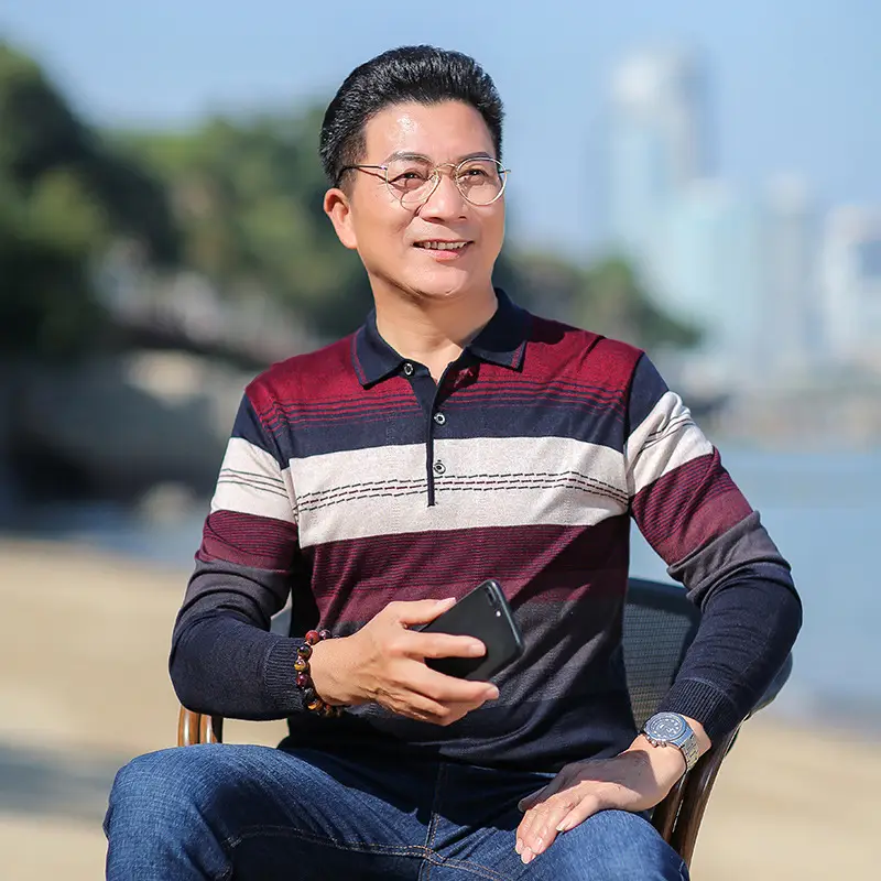 Dad's Striped Long Sleeve T-Shirt Navy Brown - Image 3