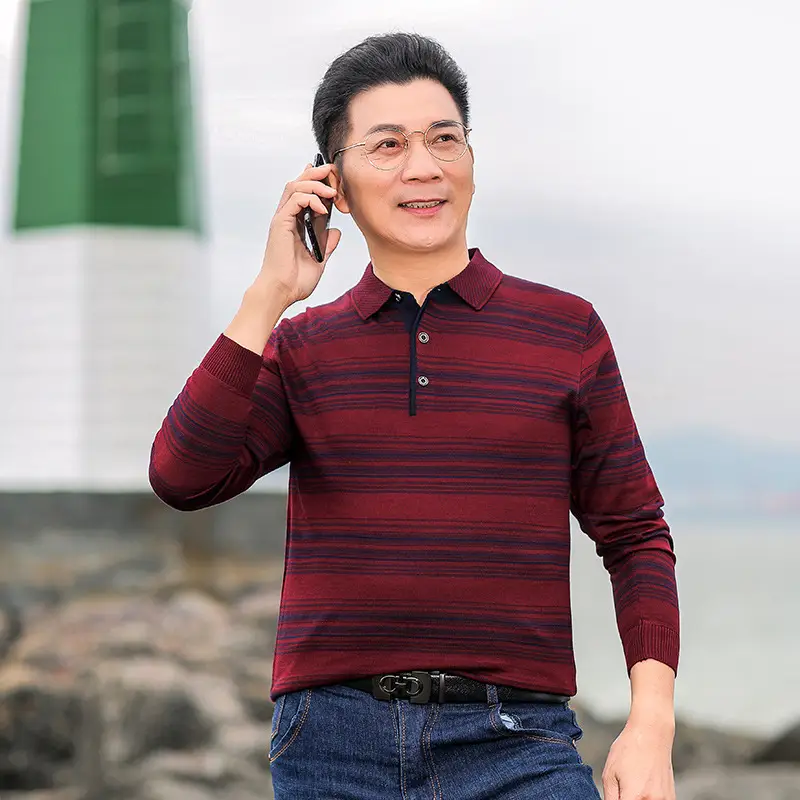 Dad's Striped Long Sleeve T-Shirt Navy Brown - Image 6