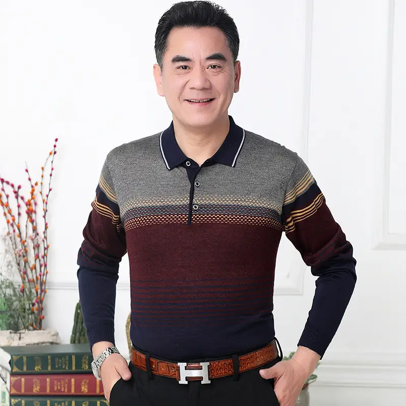 Dad's Striped Long Sleeve T-Shirt Navy Brown - Image 8