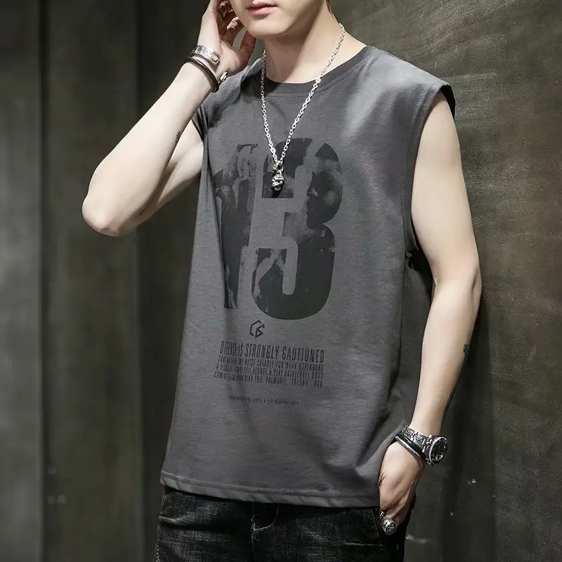 Men Sleeveless Graphic Vest White Casual Wear