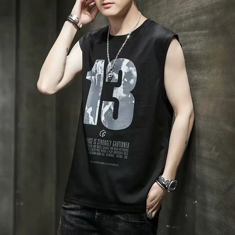 Men Sleeveless Graphic Vest White Casual Wear
