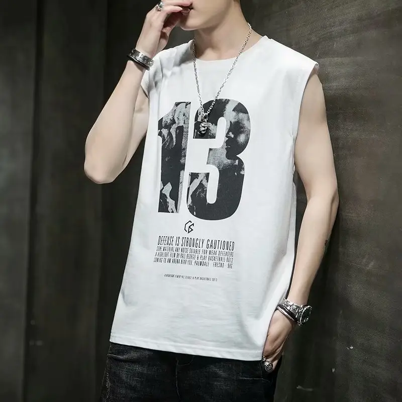 Men Sleeveless Graphic Vest White Casual Wear