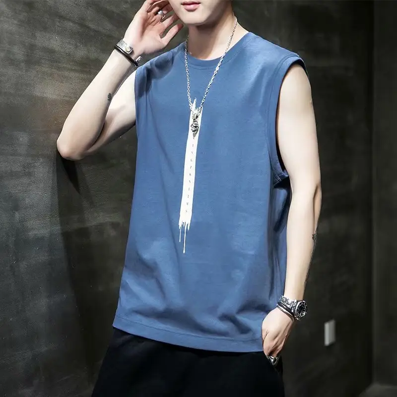 Men Sleeveless Graphic Vest White Casual Wear