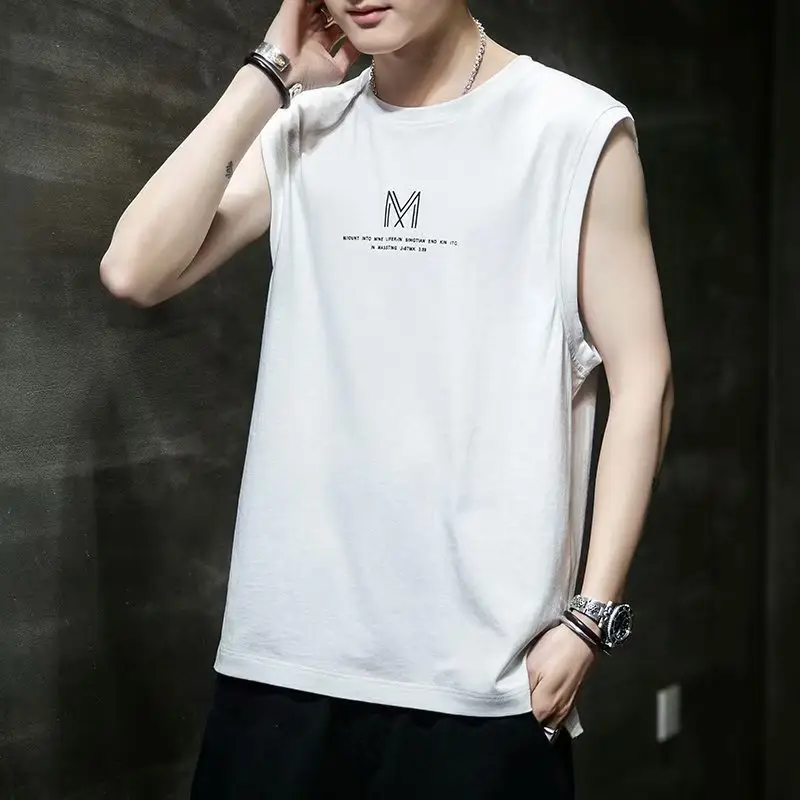 Men Sleeveless Graphic Vest White Casual Wear