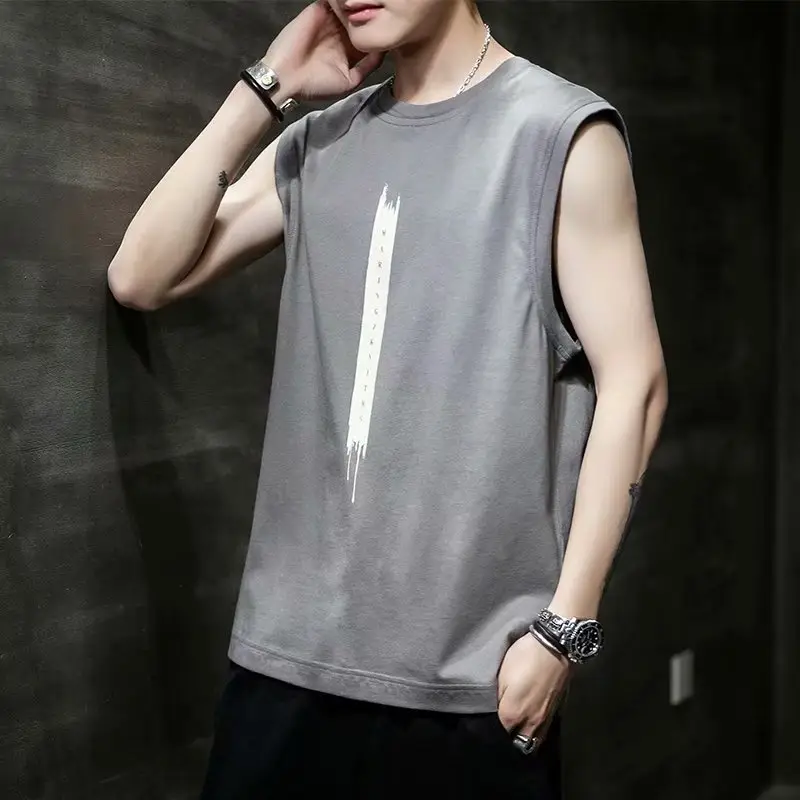 Men Sleeveless Graphic Vest White Casual Wear