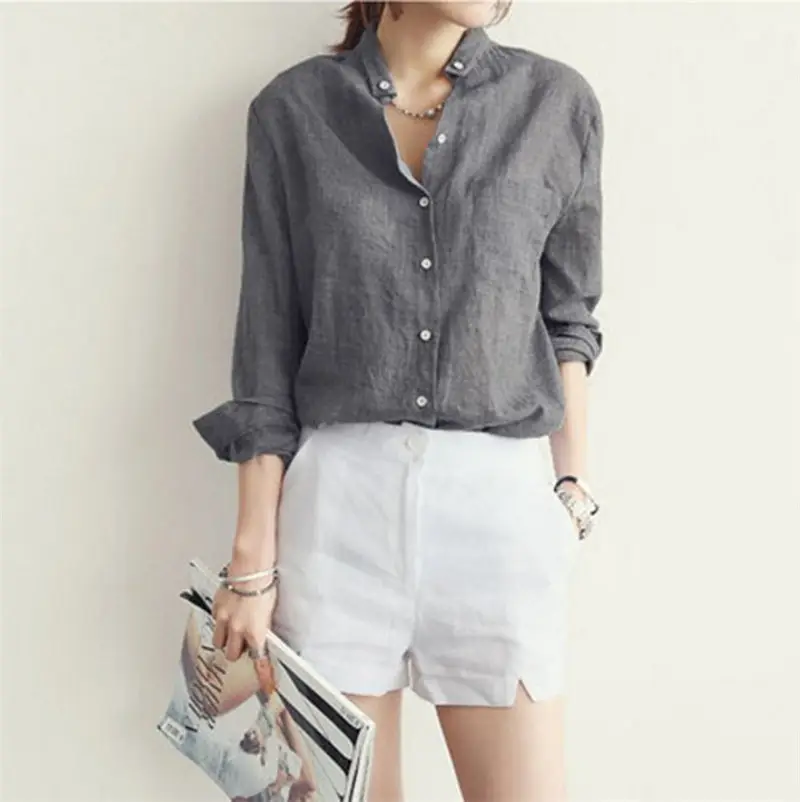 2024 Korean Style White Linen Shirt Large - Image 5