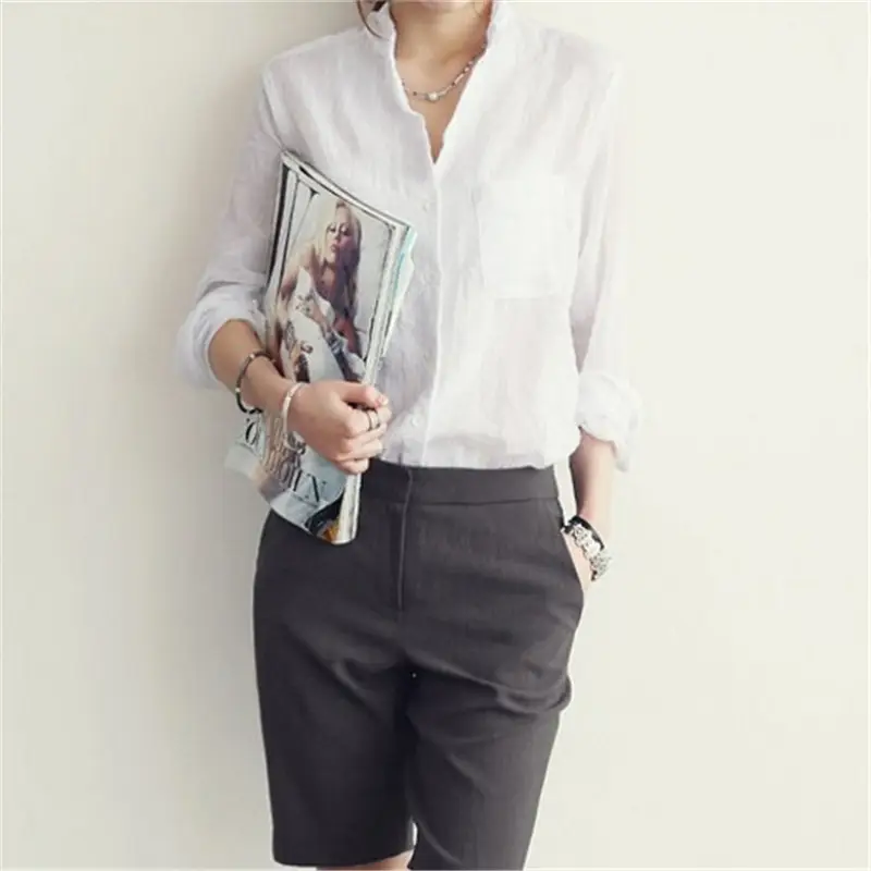 2024 Korean Style White Linen Shirt Large - Image 6