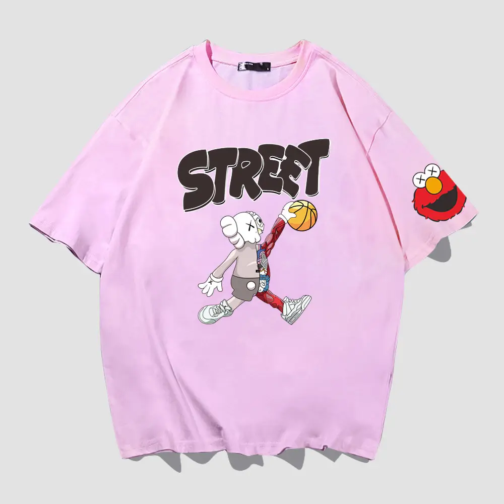 Japanese Anime Short Sleeve T-Shirt Pink Street Design