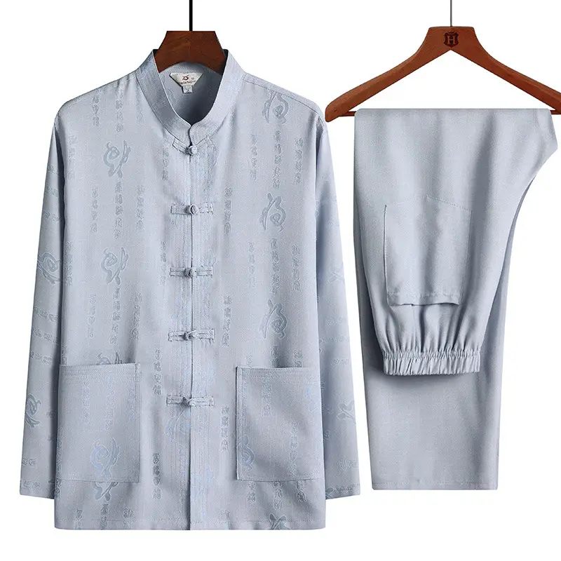 Men Linen Tang Suit Navy Blue Long Sleeve Ethnic - Image 18