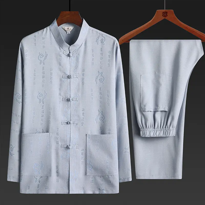 Men Linen Tang Suit Navy Blue Long Sleeve Ethnic - Image 10
