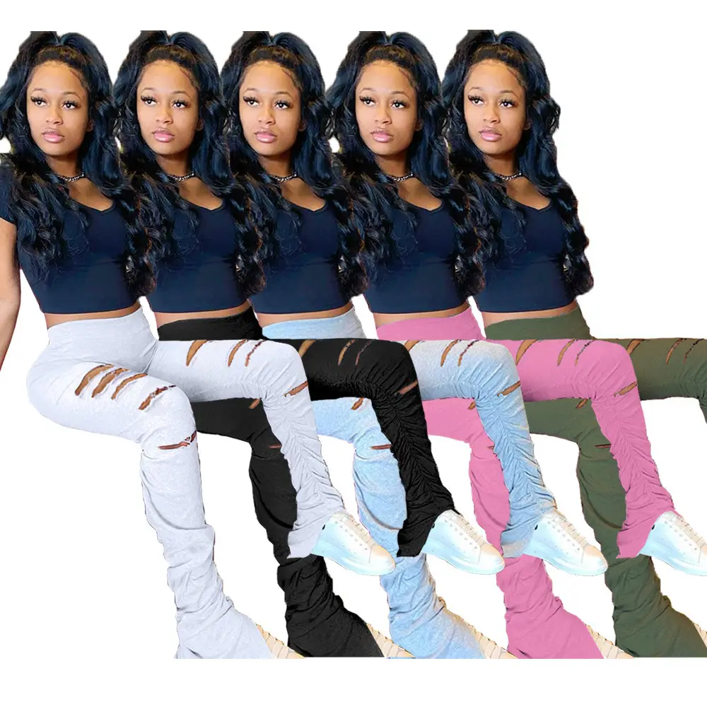 European American Women's Micro Sweatpants Hole Split Pleated Sweater Fabric