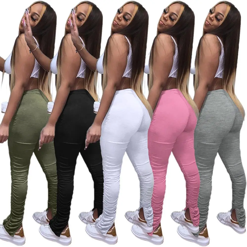 European American Women's Micro Sweatpants Hole Split Pleated Sweater Fabric