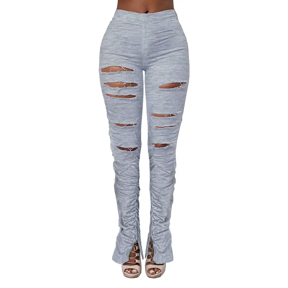 European American Women's Micro Sweatpants Hole Split Pleated Sweater Fabric