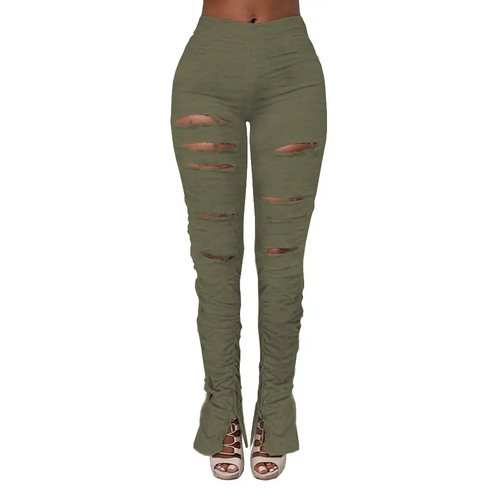 European American Women's Micro Sweatpants Hole Split Pleated Sweater Fabric
