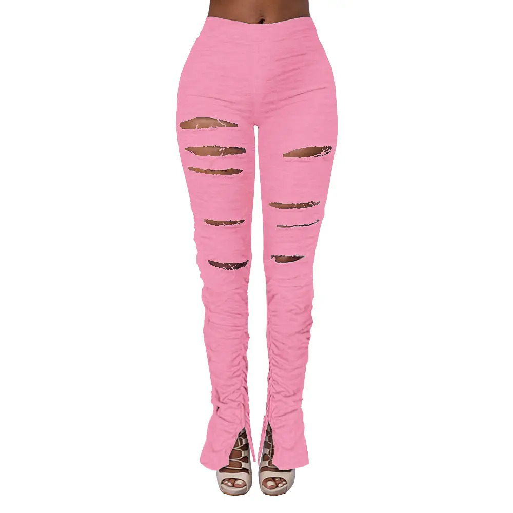 European American Women's Micro Sweatpants Hole Split Pleated Sweater Fabric