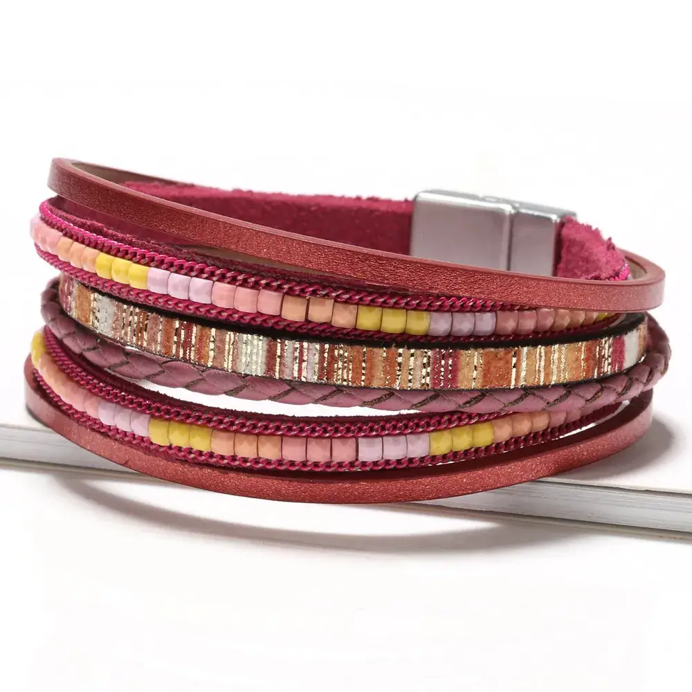 Women's Magnetic Buckle Bohemian Bracelet Gold Plated Multi Layer - Image 30