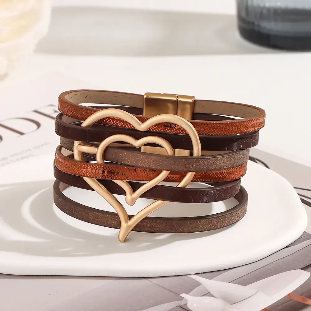 Women's Magnetic Buckle Bohemian Bracelet Gold Plated Multi Layer - Image 14