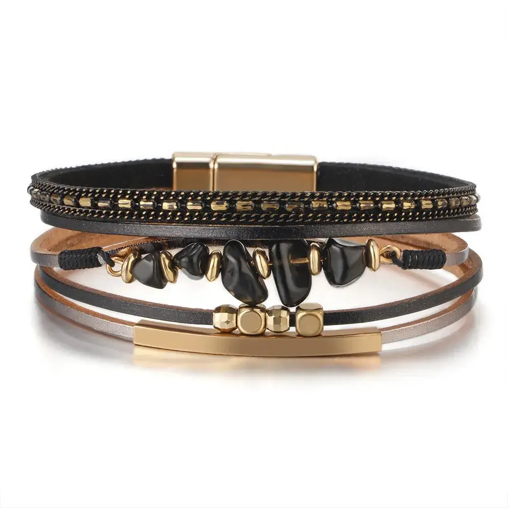 Women's Magnetic Buckle Bohemian Bracelet Gold Plated Multi Layer - Image 22