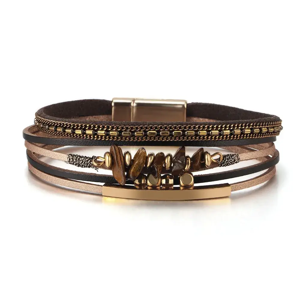 Women's Magnetic Buckle Bohemian Bracelet Gold Plated Multi Layer - Image 23