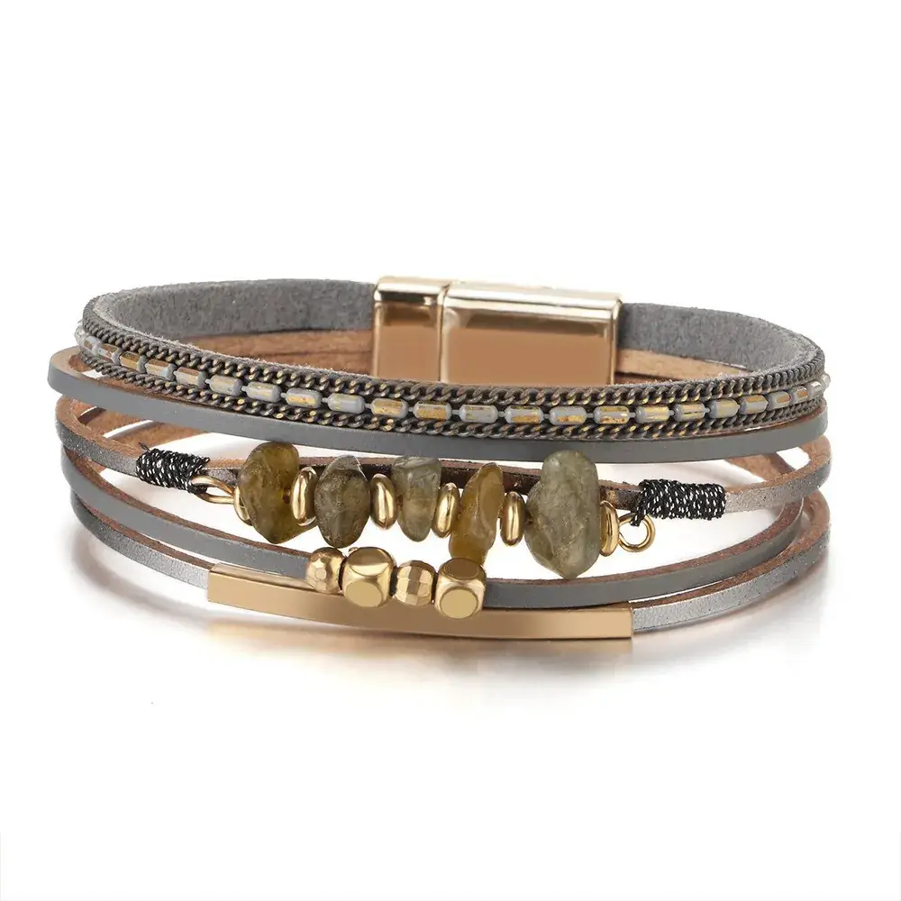 Women's Magnetic Buckle Bohemian Bracelet Gold Plated Multi Layer - Image 24