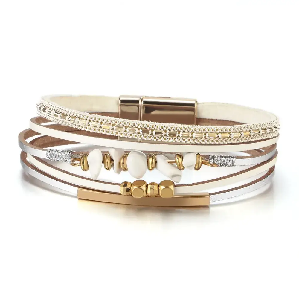 Women's Magnetic Buckle Bohemian Bracelet Gold Plated Multi Layer - Image 25