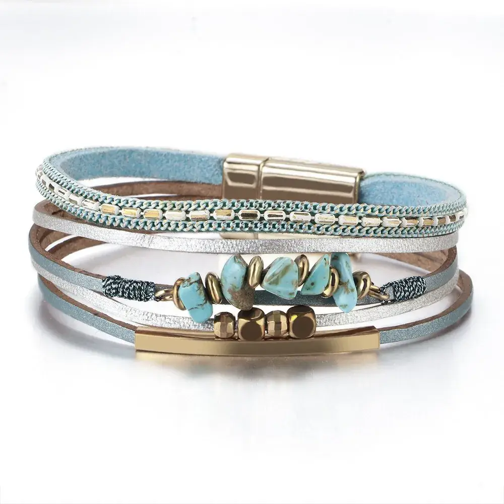 Women's Magnetic Buckle Bohemian Bracelet Gold Plated Multi Layer - Image 26