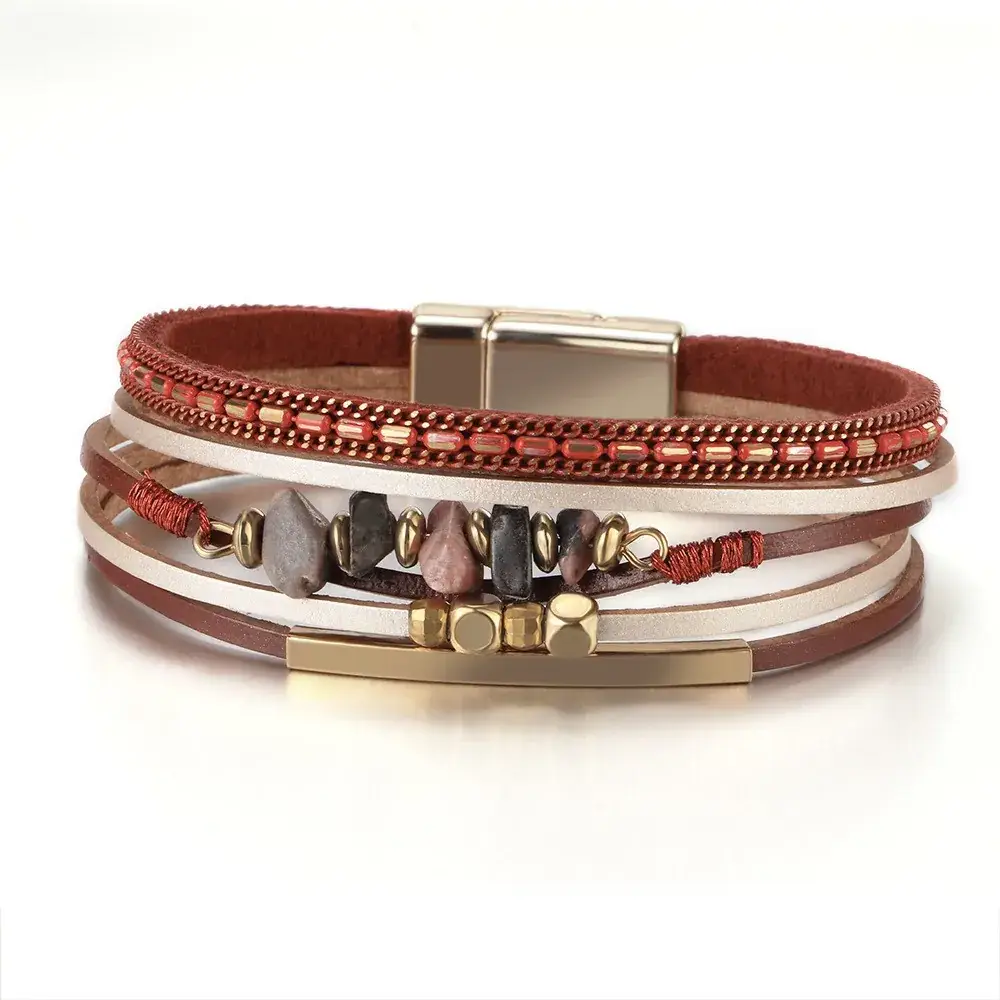 Women's Magnetic Buckle Bohemian Bracelet Gold Plated Multi Layer - Image 27