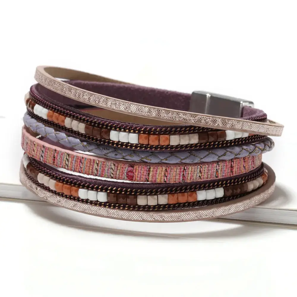 Women's Magnetic Buckle Bohemian Bracelet Gold Plated Multi Layer - Image 5