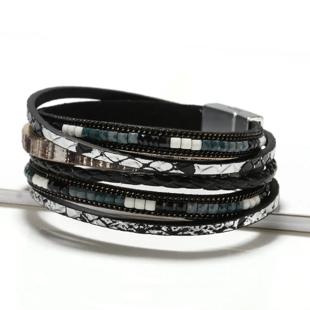Women's Magnetic Buckle Bohemian Bracelet Gold Plated Multi Layer - Image 3