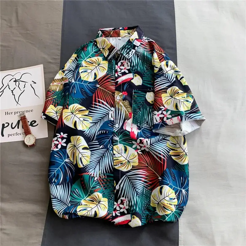 Hawaiian Printed Men's Shirt with Ruff and Belt