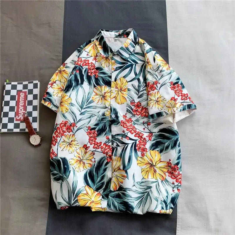 Hawaiian Printed Men's Shirt with Ruff and Belt