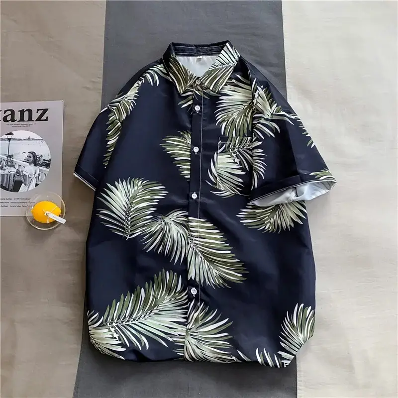 Hawaiian Printed Men's Shirt with Ruff and Belt