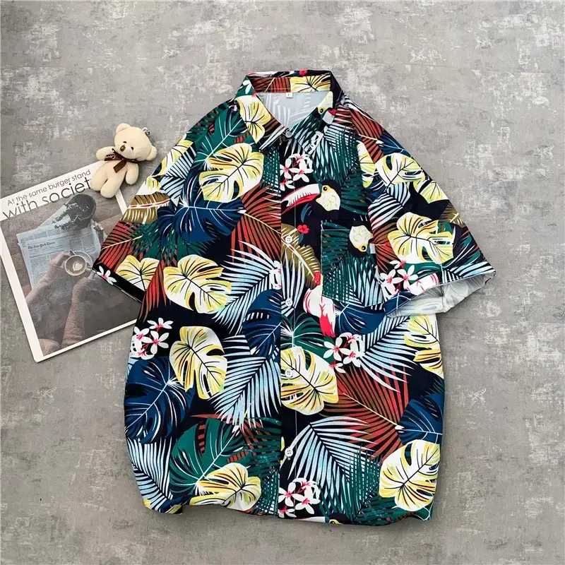 Hawaiian Printed Men's Shirt with Ruff and Belt