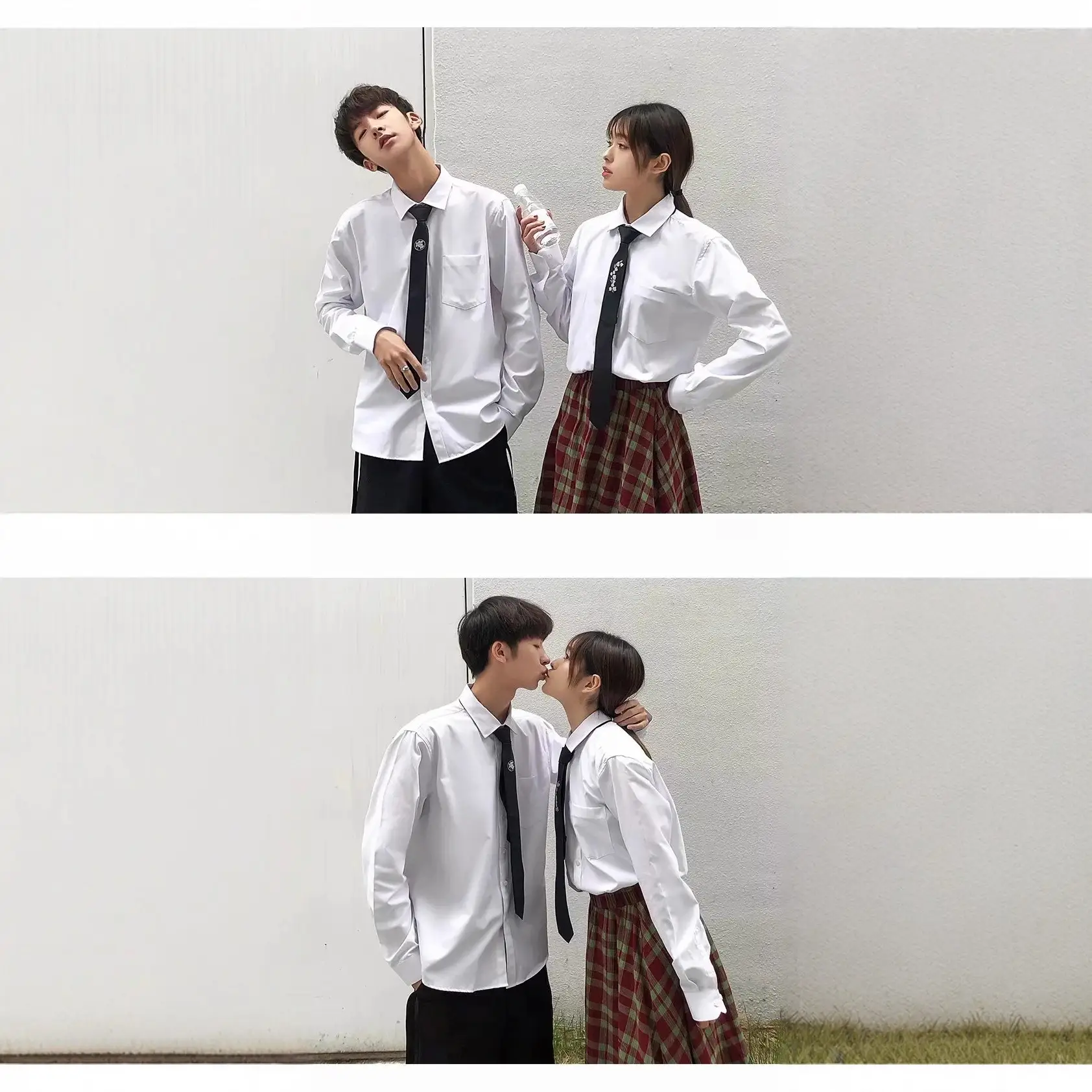 Men White Tie Shirt Long Sleeve College Suit Top - Image 3