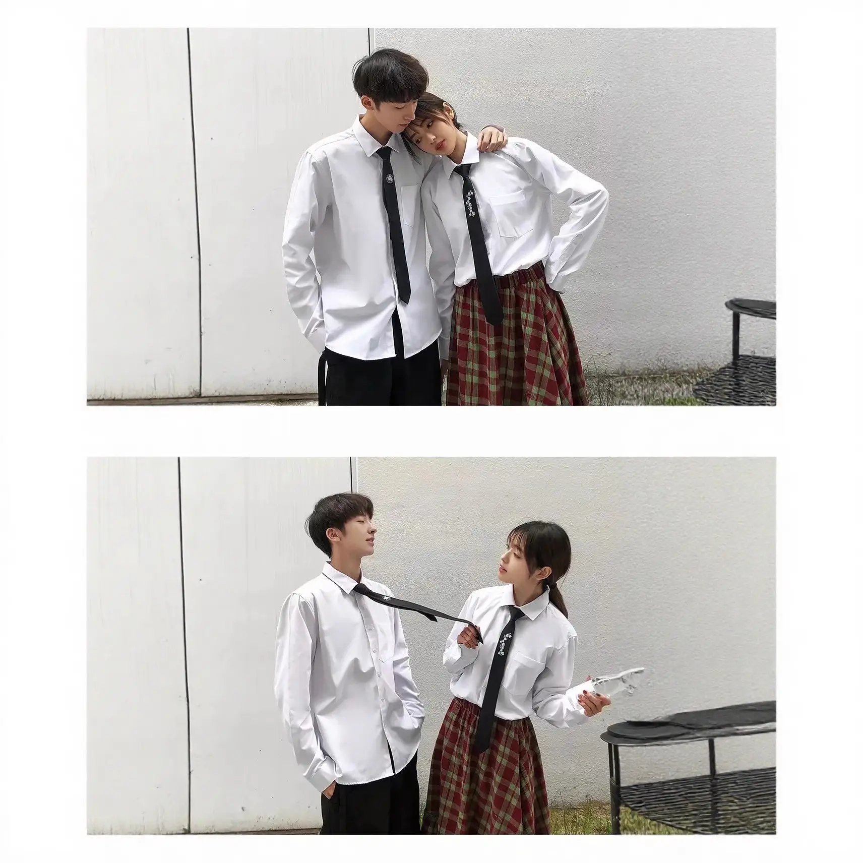Men White Tie Shirt Long Sleeve College Suit Top - Image 4