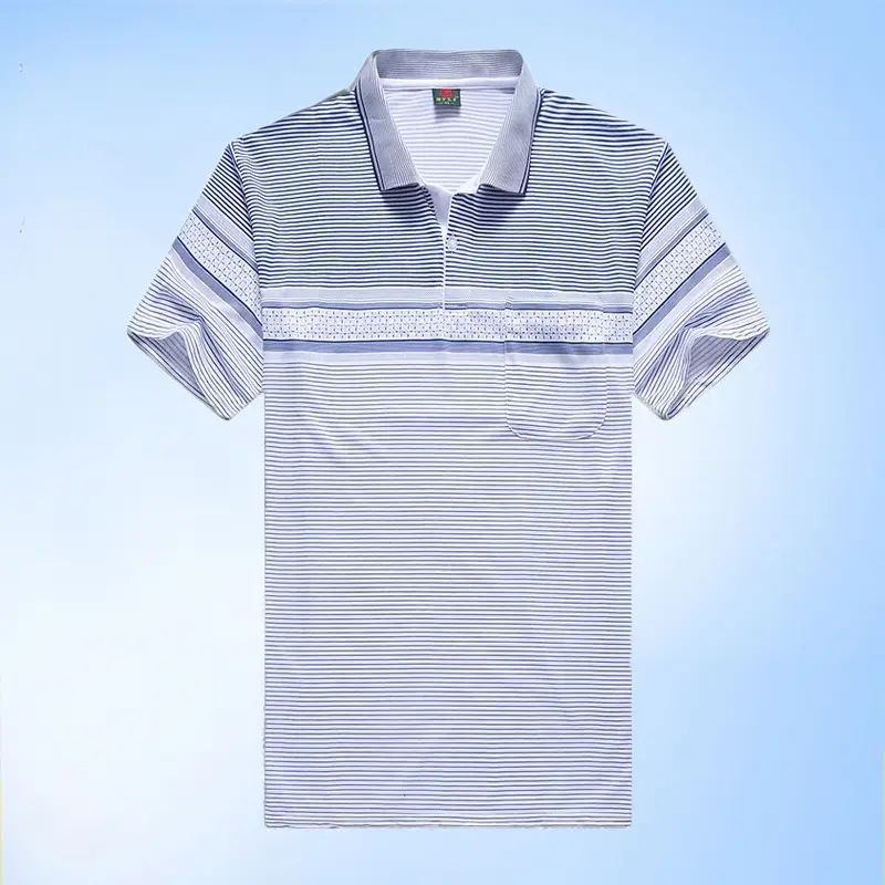 Men Striped Polo T-Shirt Blue Medium to XL