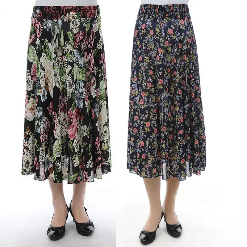 Black Floral Ice Silk Skirt for Women Summer Wear - Image 24