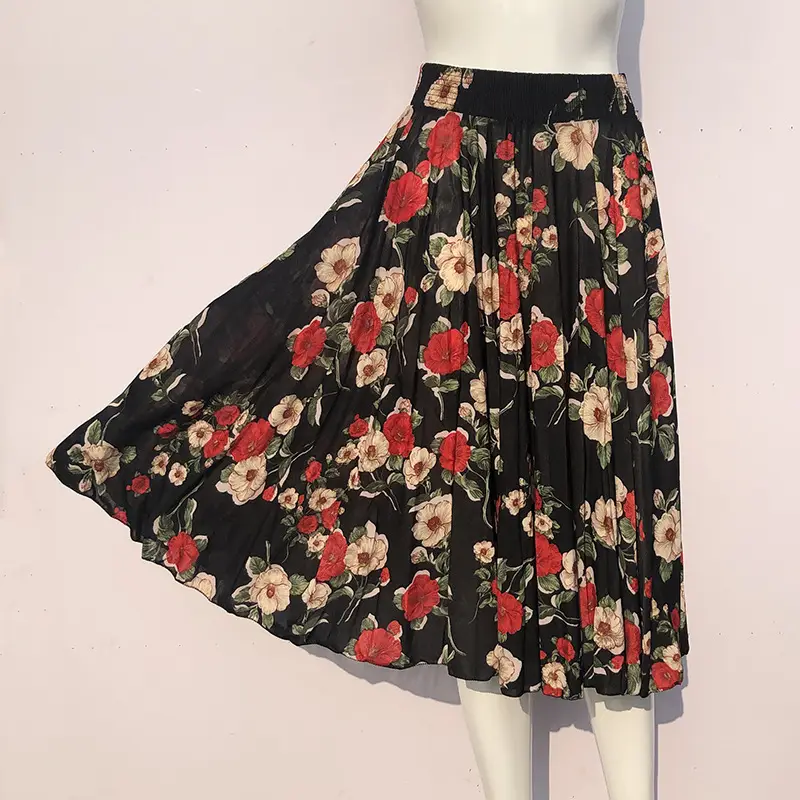 Black Floral Ice Silk Skirt for Women Summer Wear - Image 11